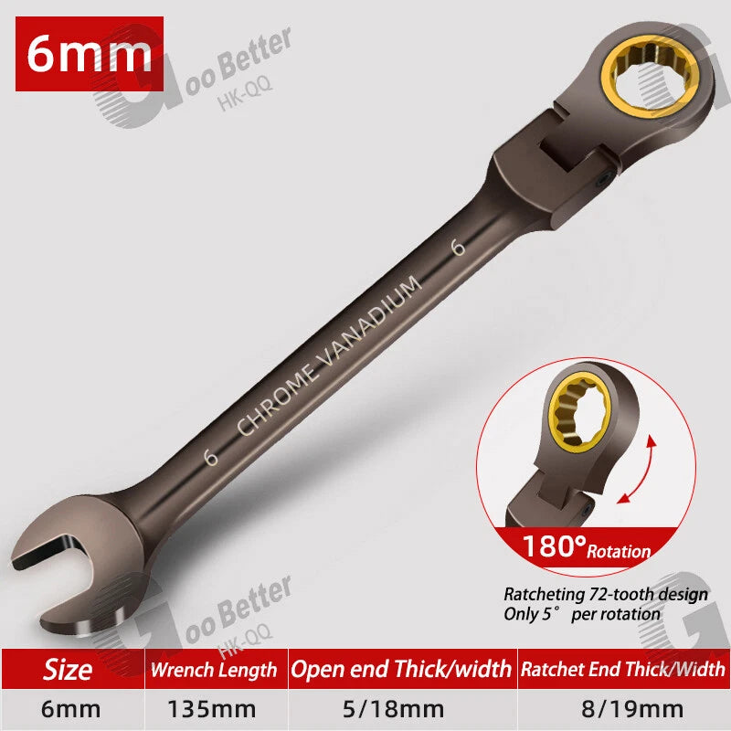 Ratchet Spanner Combination Fixed & Flexi 6 - 19mm 14 x Sizes Tool Wrench