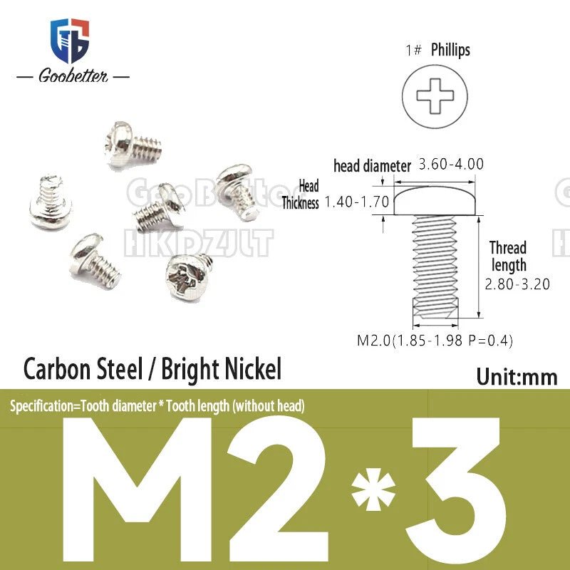 M2 Phillips Pan Head Machine Screws — 3 to 5.5mm, Carbon Steel & Stainless, 11 Finishes - HomeDIYer