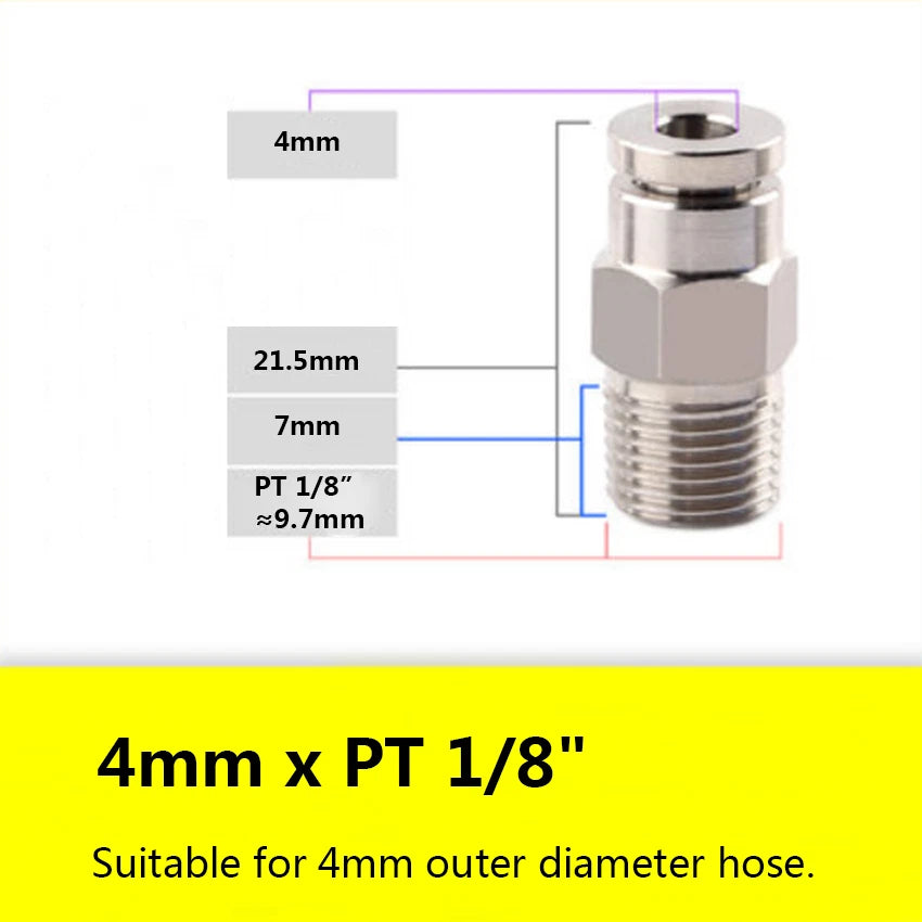 Stainless Steel Push-in Pneumatic Hose Fittings | Straight Male Thread Connectors 4–16mm OD