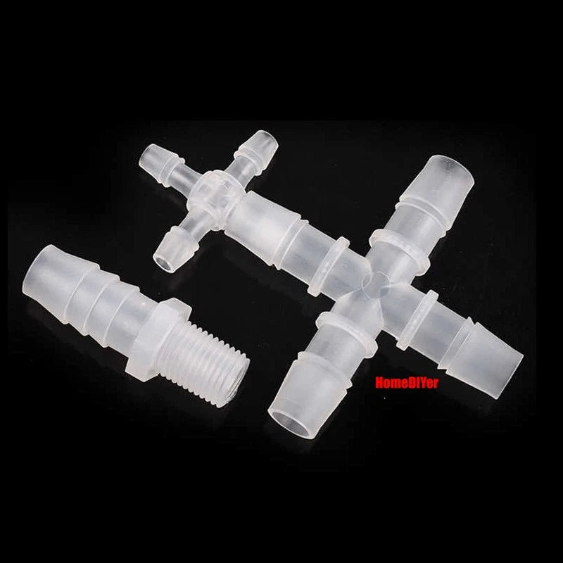 Plastic Barbed Connector 4mm~12mm Straight Cross Pipe Hose Tubing Joiner Fitting
