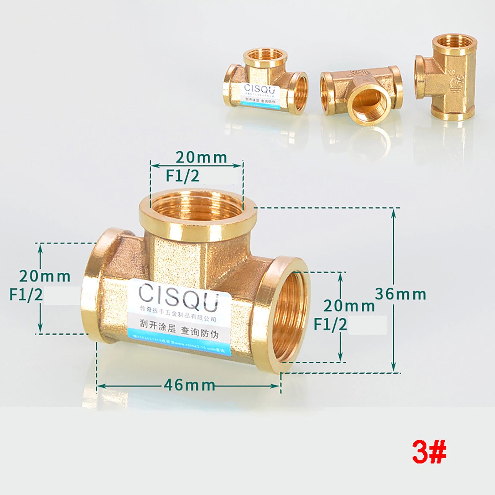 Brass Tee 3-Way BSP Pipe Fitting — Equal & Reducer, 1/2" & 3/4"