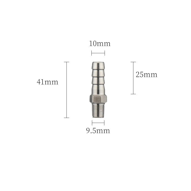 A2 Stainless Steel Straight Barb Hose Connector — Male Thread, 6mm to 20mm Tubing