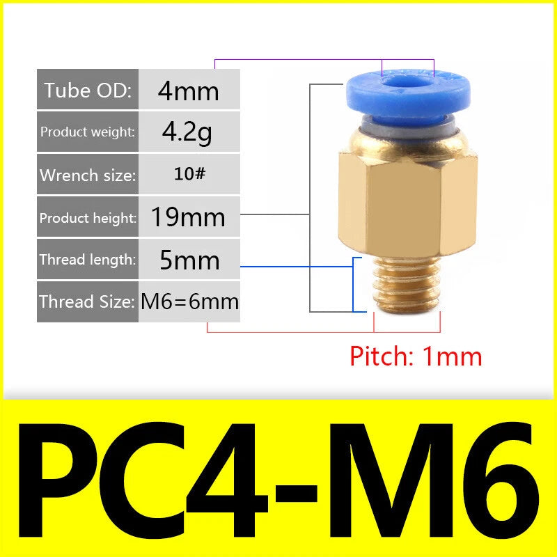 Pneumatic Straight Male Stud Push-to-Connect Fitting | PC4–PC12 × M5–M16