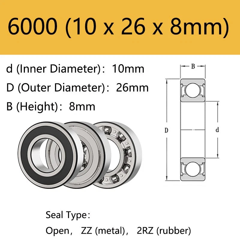6000-6306 Deep Groove Ball Bearings 2RS Rubber-ZZ Metal Seals - Choose Size