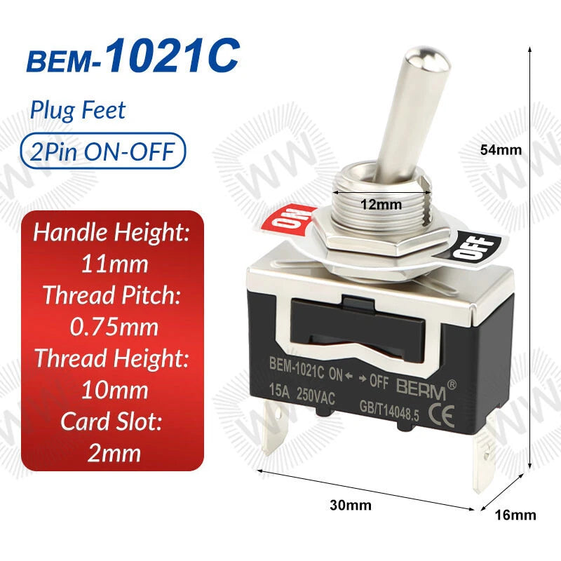 Heavy Duty Metal Toggle Switch – 15A 250VAC, 2/3/4/6 Pin, ON-OFF & ON-OFF-ON