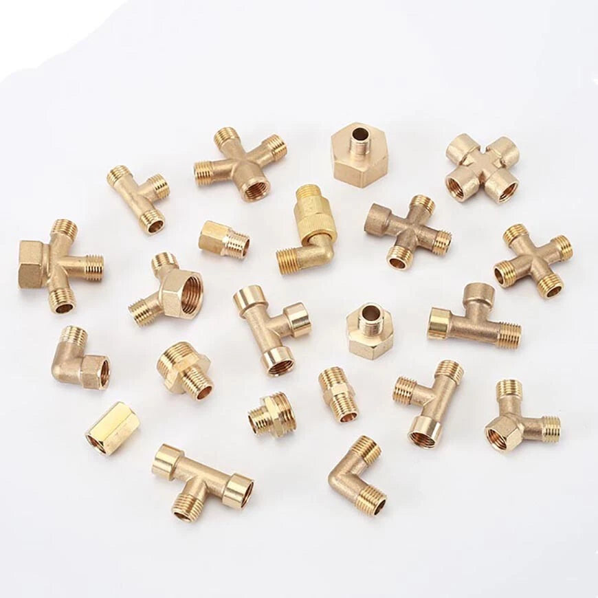 M14x1.5mm & M22x1.5mm Brass Pipe Fittings — Straight, Elbow, Tee, Cross, Coupler Adapters