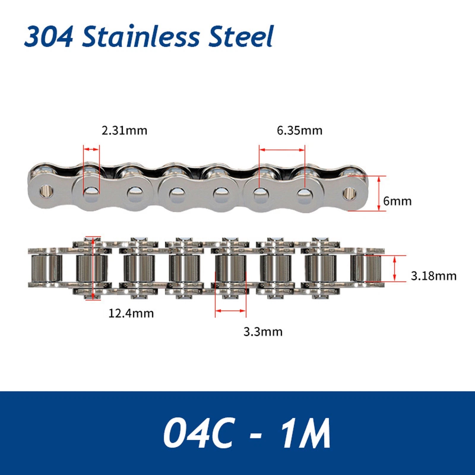 304/201 Stainless Steel Simplex Roller Chain Standard Quality 1M/1.524M All Size