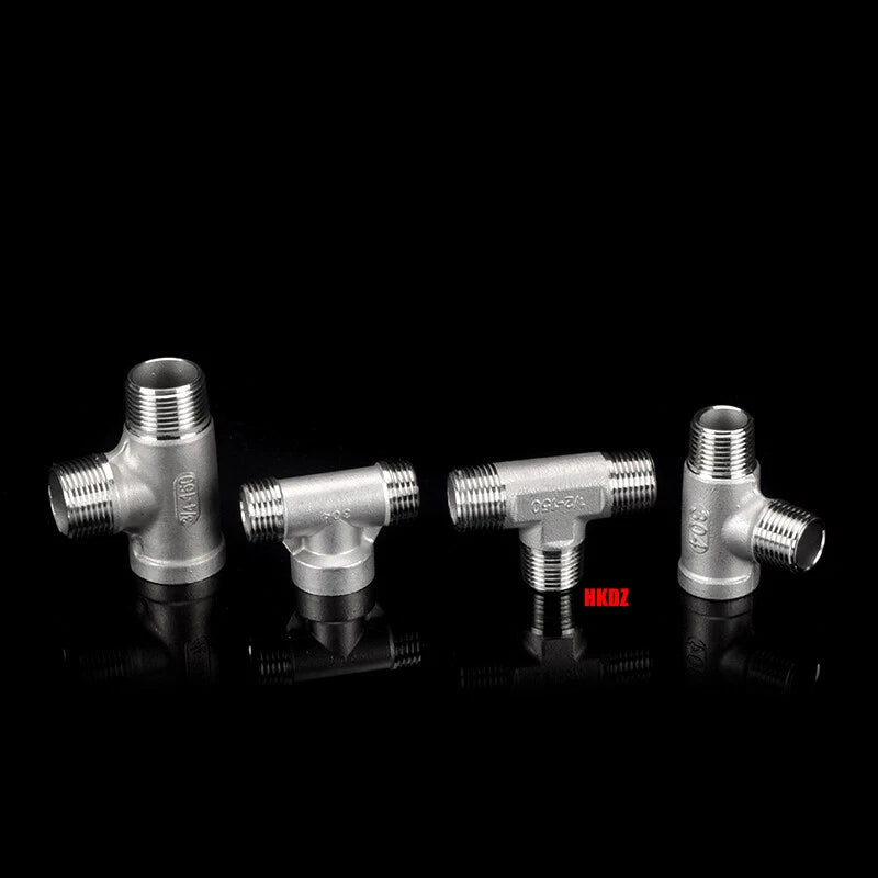 304 Stainless Steel BSP 3-Way Pipe Fitting — 1/4" to 2" Female & Male Thread Tee Connector