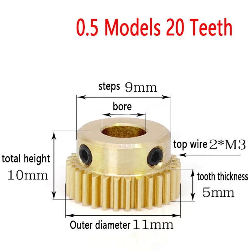 Mod 0.5 Brass Pinion Gear Spur Gears 20-60 Teeth 4-15mm Bore With Screw Hardened