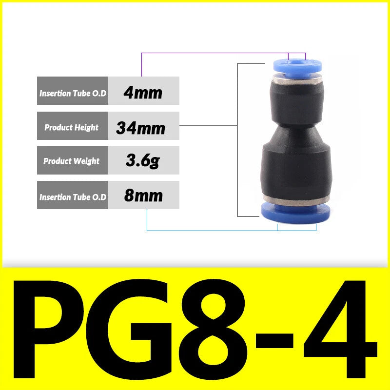 Pneumatic Push-In Fittings — PG / PU / PE Air & Water Hose Connectors, 4mm–16mm