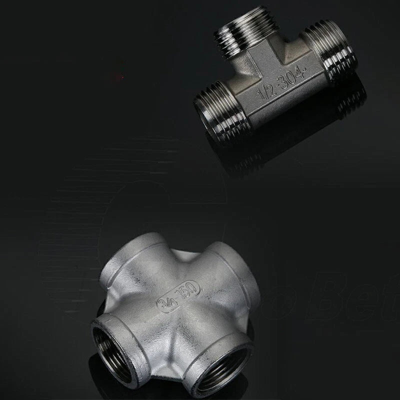 304 Stainless Steel BSP Pipe Fittings — Tee, Cross & Reducing Connectors 1/8"–2"