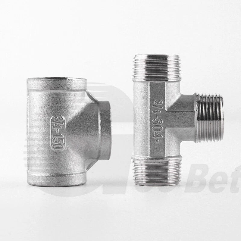 304 Stainless Steel BSP Tee Pipe Fitting — Male & Female Thread, 1/2" to 2"
