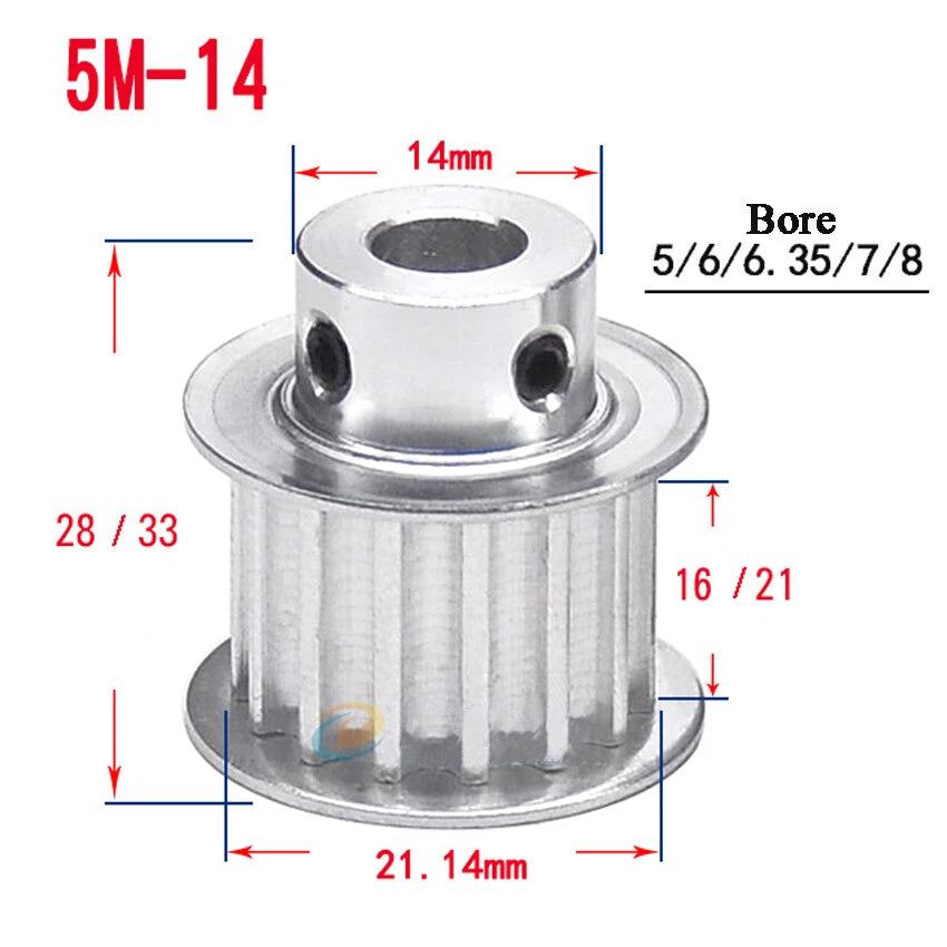 HTD-5M 10T-72T Timing Belt Pulley With Step Bore 5-25mm, For 15mm Width Belt