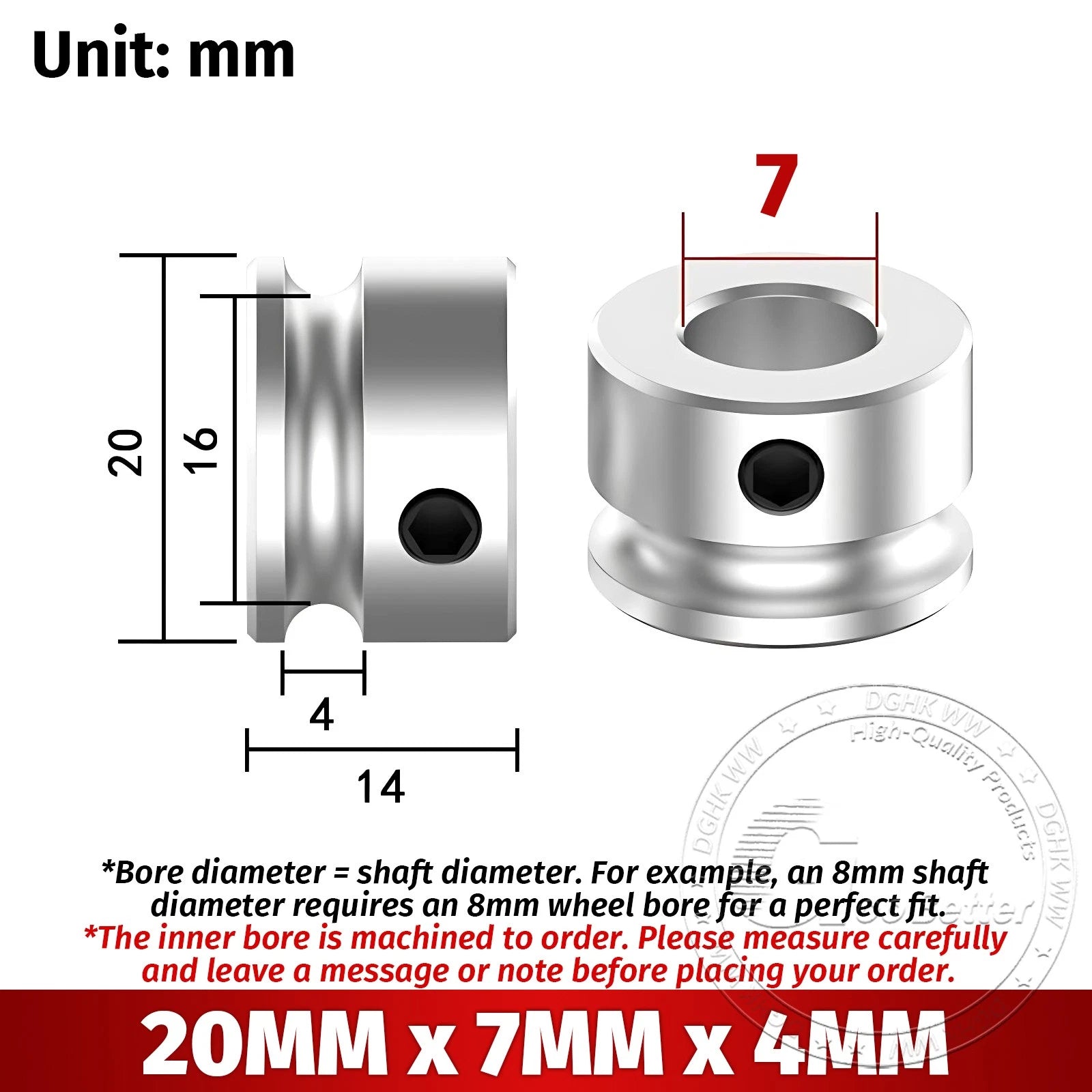 V Grooved Pulley Aluminum Round Belt Pulleys For 4mm Width Belt OD 20/30/40/50mm