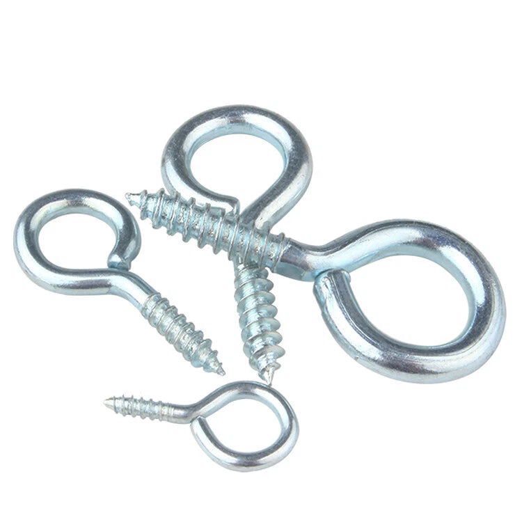 Zinc Screw Eyes & Hooks — Metric Wood Thread, 16–105mm, Hook & Eye with Optional Wall Plug