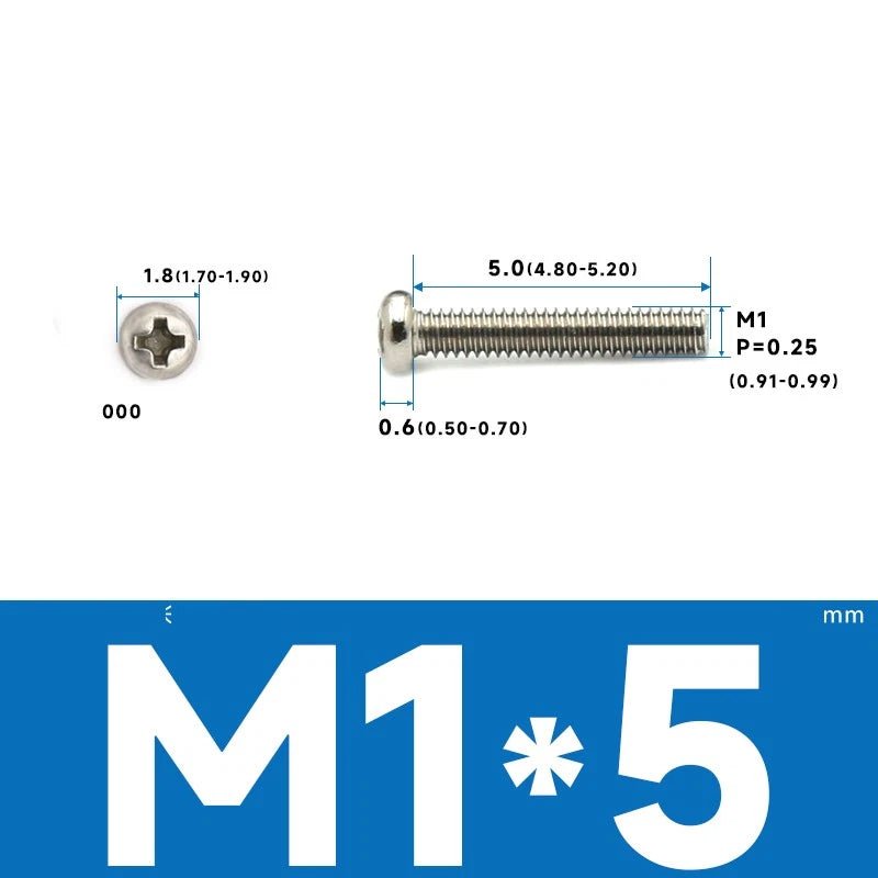M1–M2.5 Pan Head Phillips Machine Screws – A2 Stainless Steel (304), Fully Threaded - HomeDIYer