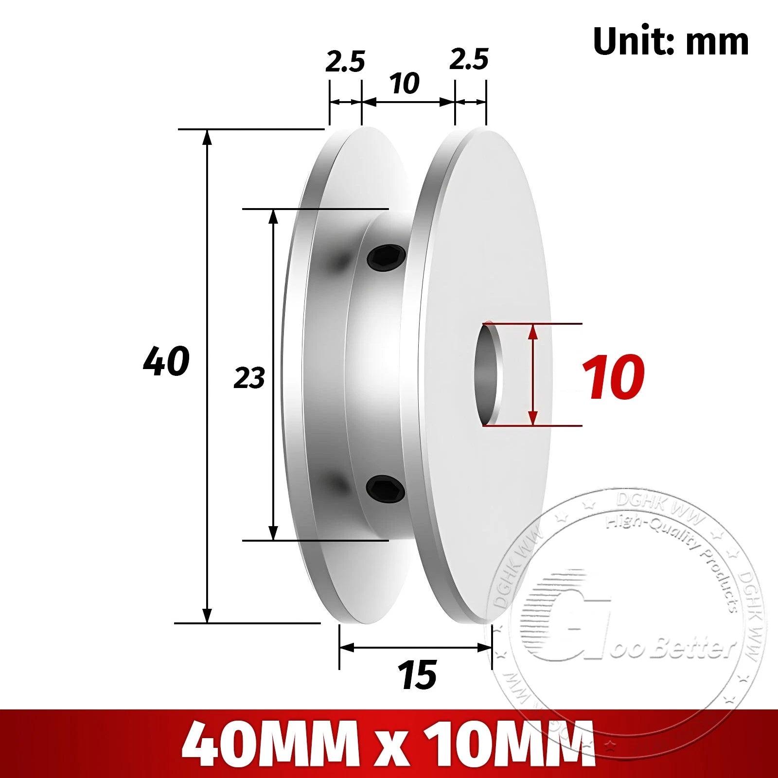 V-Groove Aluminum Drive Pulley For V-Belt Pulleys Groove 10mm OD 40/50/60/80mm