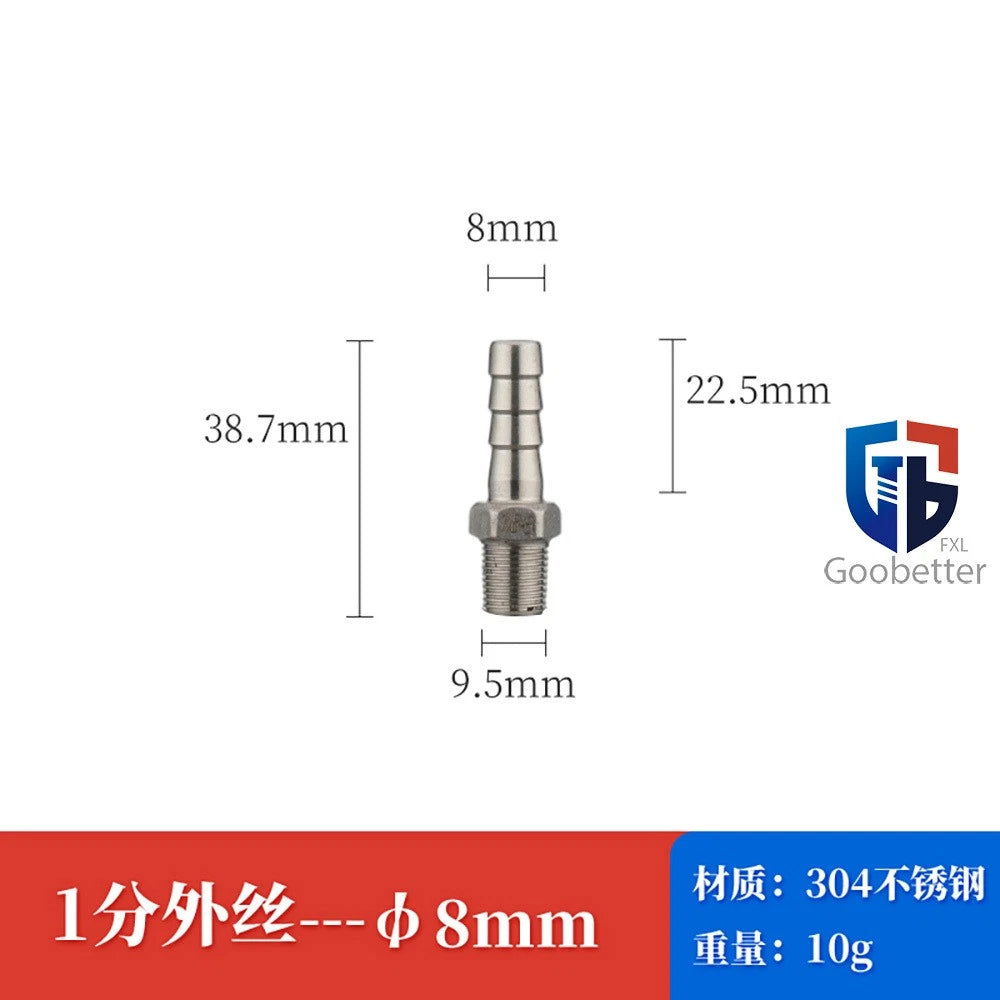 BSP Stainless Steel Male Thread Barb Hose Tail Connector — 1/8" to 2"