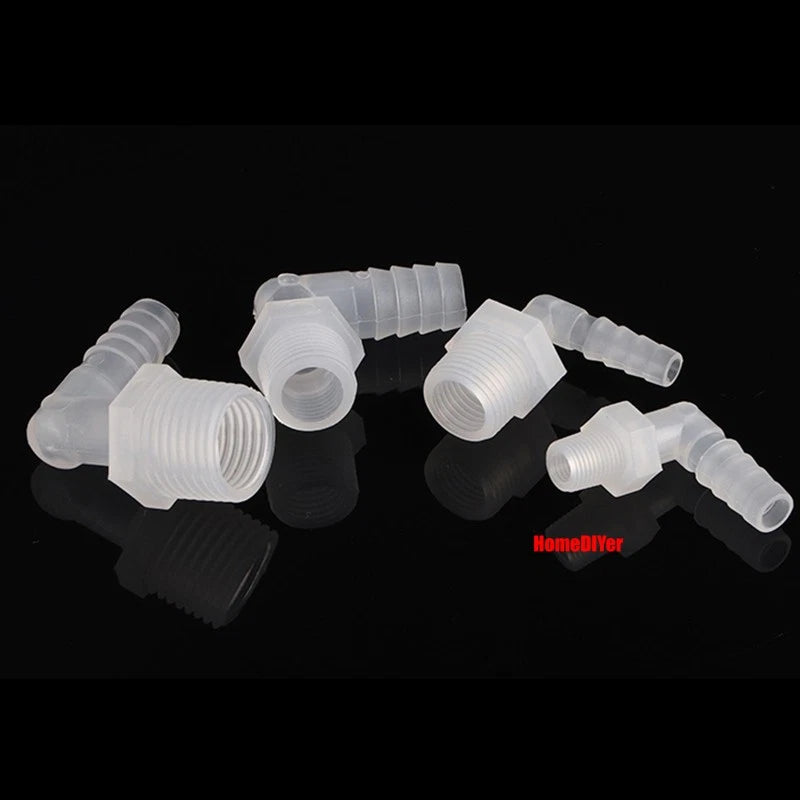 Male Thread Barbed 90° Elbow Hose Connector — Plastic Pipe Fitting with Washer