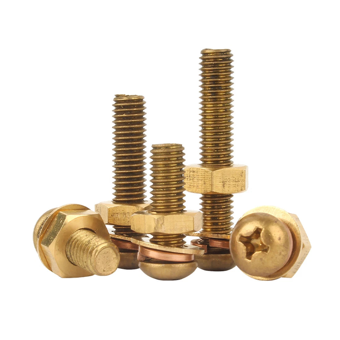 M3 M4 M5 M6 M8 Brass Phillips Pan Head Machine Screws with Hex Nuts & Washers