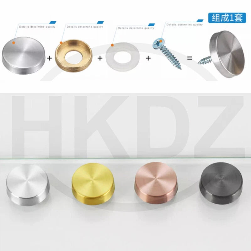 Stainless Steel Mirror Screw Cover Caps – Decorative Disc Plates for Glass, Mirrors & Furniture (16-50mm, Flat/Dome, Silver/Gold/Black/Rose Gold)