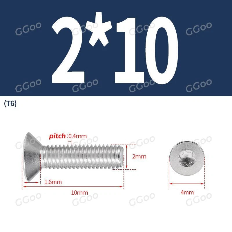 A2 Stainless Steel Torx Countersunk Flat Head Machine Screws M2 M2.5 M3 M4 M5 M6 M8 DIN 965 — 4mm to 60mm