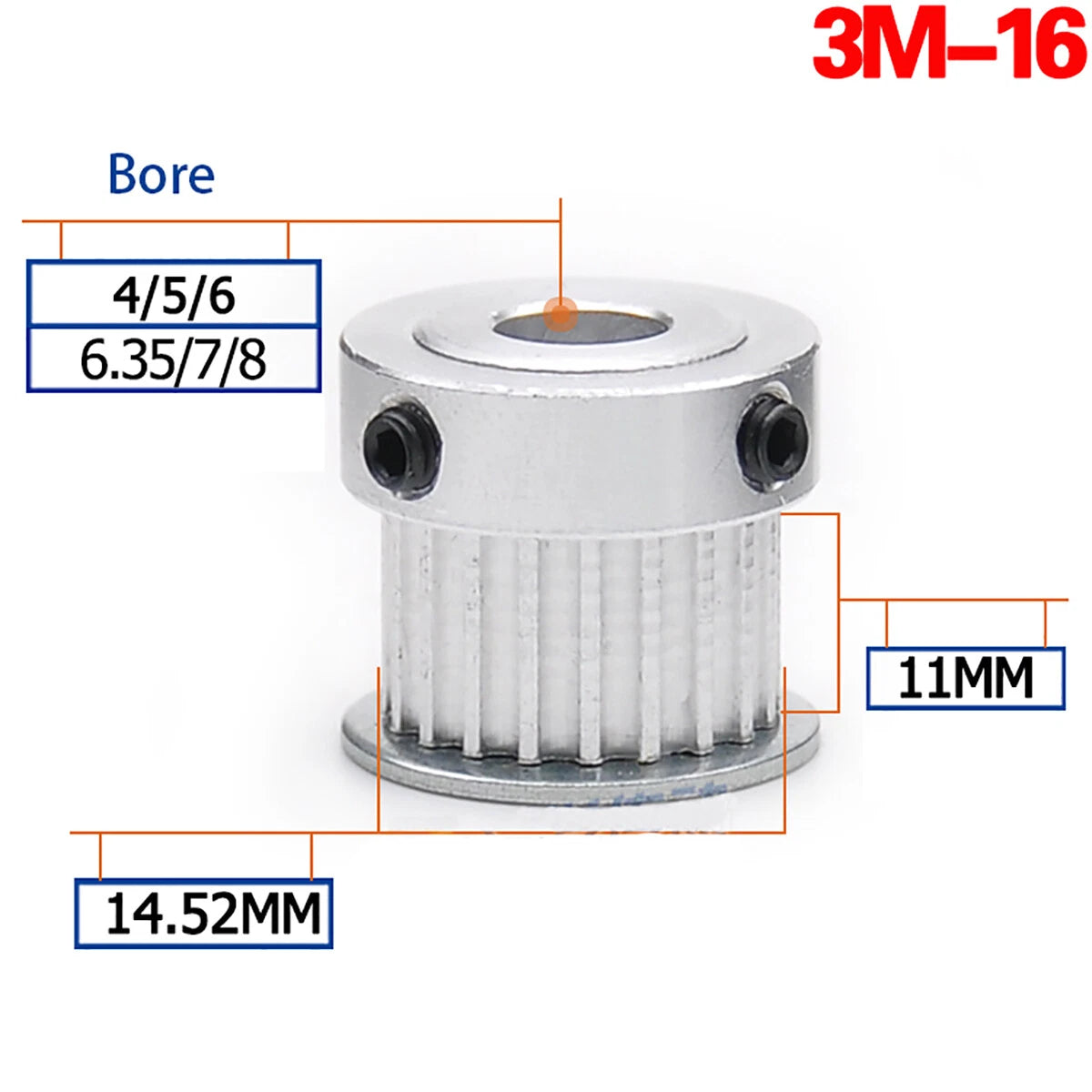 3M-16T Step Timing Pulley Bore 4-8mm Synchronous Wheel for Reprap 3D Printer CNC