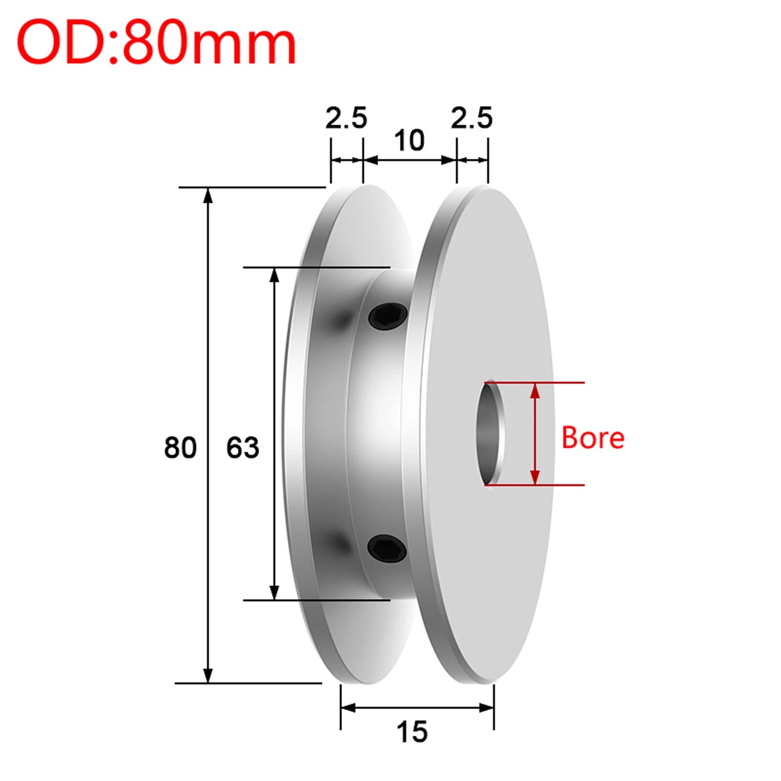 V-Groove Aluminum Drive Pulley For O(Z)-Section V-Belt Pulleys OD 40/50/60/80mm
