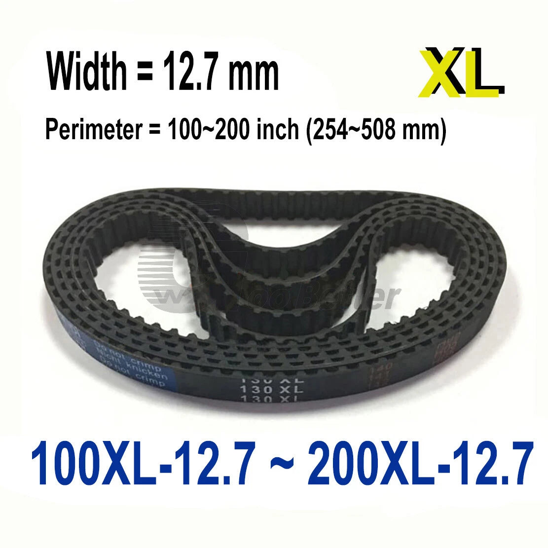 XL Timing Belt 12.7mm Wide — 50 to 100 Teeth | Rubber Drive Belt 254mm–508mm Perimeter