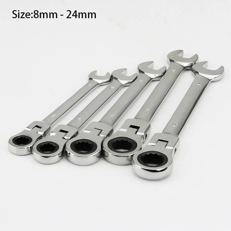8-24mm Ratchet Spanner Combination Wrench Flexible Head Open End Ring Metric 72T