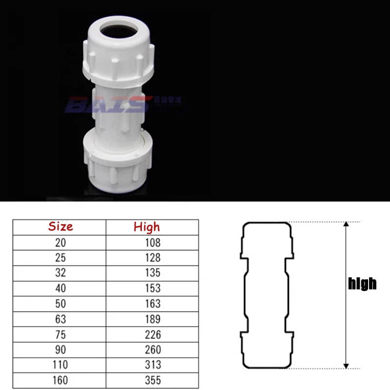 PVC Push Fit Plumbing Fittings Union Straight Pipe Quick Couplings 20mm-160mm
