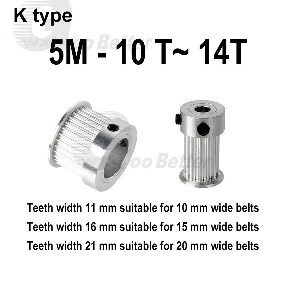 5M Pulley 10~ 14T K-type Timing Belt Pulleys Bore=4~12 mm Tooth width=11~21 mm