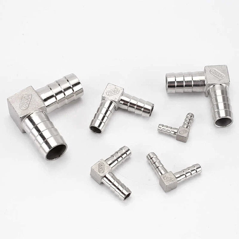 90° Elbow Barb Hose Fitting — Brass & Stainless Steel, 4mm–40mm OD