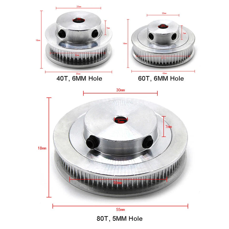GT2 6mm Timing Belt Tooth Drive Pulley 16 20 30 32 36 40 48 60 80 Bore 5 6 8 10