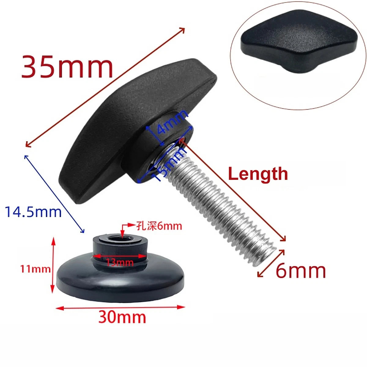 M6 M8 M10 Tee Wing Knobs Thumb Screws with Disc Pressure Plate Hand Grip Bolts