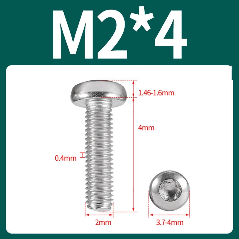 M2–M10 A2 Stainless Steel Torx Button Head Machine Screws, With or Without Column, Pack of 5