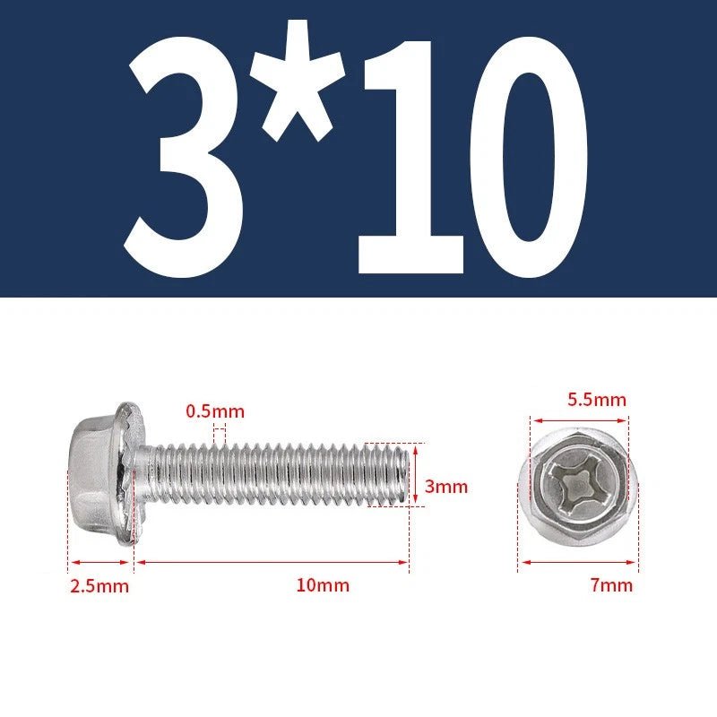 Phillips Hex Flange Screws 304 Stainless Steel M3–M8 | Dentate & Flat Flange - HomeDIYer