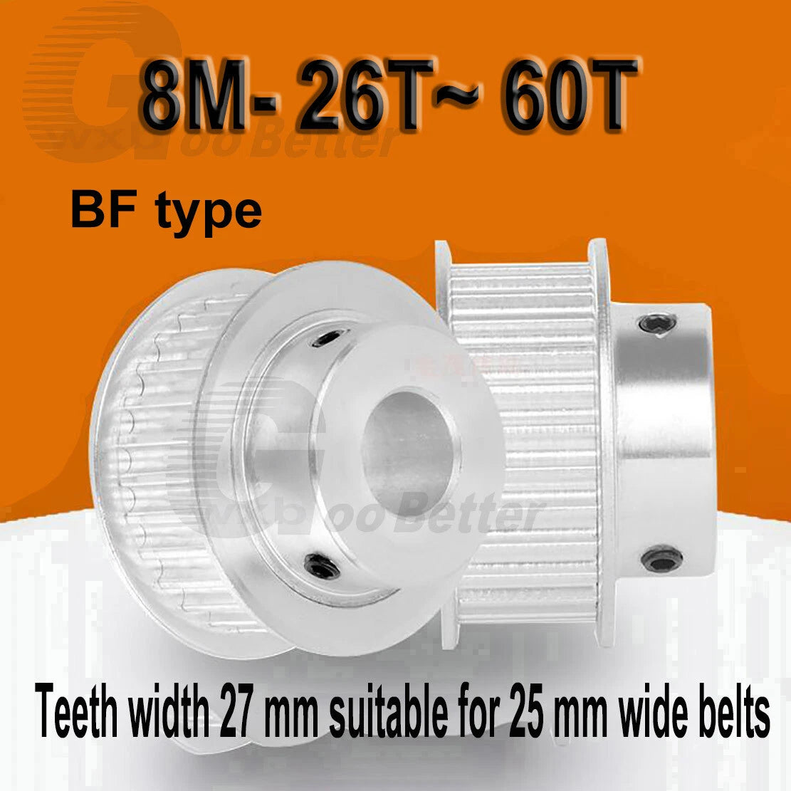 Timing Pulley Aluminum Bore=8~30mm 26~60 Teeth 27mm Wide Pulley HTD8M w Step