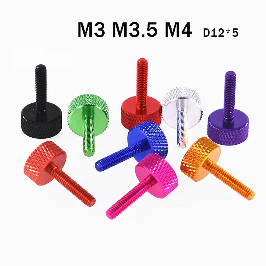 M3 M3.5 M4 Aluminum Alloy Knurled Flat Head Thumb Screws – Anodized, Multi-Color