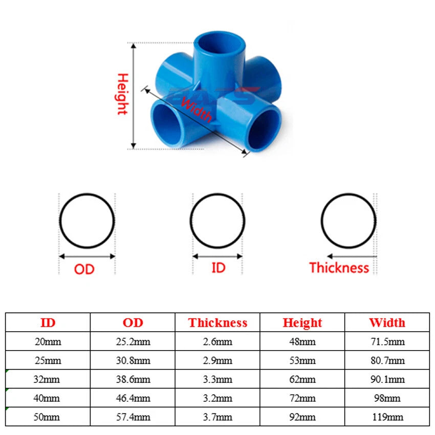 PVC 3 4 5 6-Way Equal Water Supply Pipe Fittings Adapter Connector ID 20mm-50mm