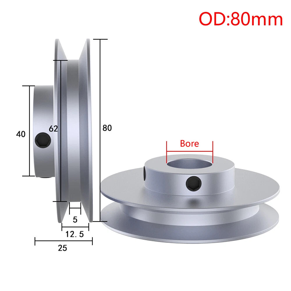 V Grooved Pulley PU Round Belt Pulleys Aluminum For 10mm Width Belt OD 40-100mm