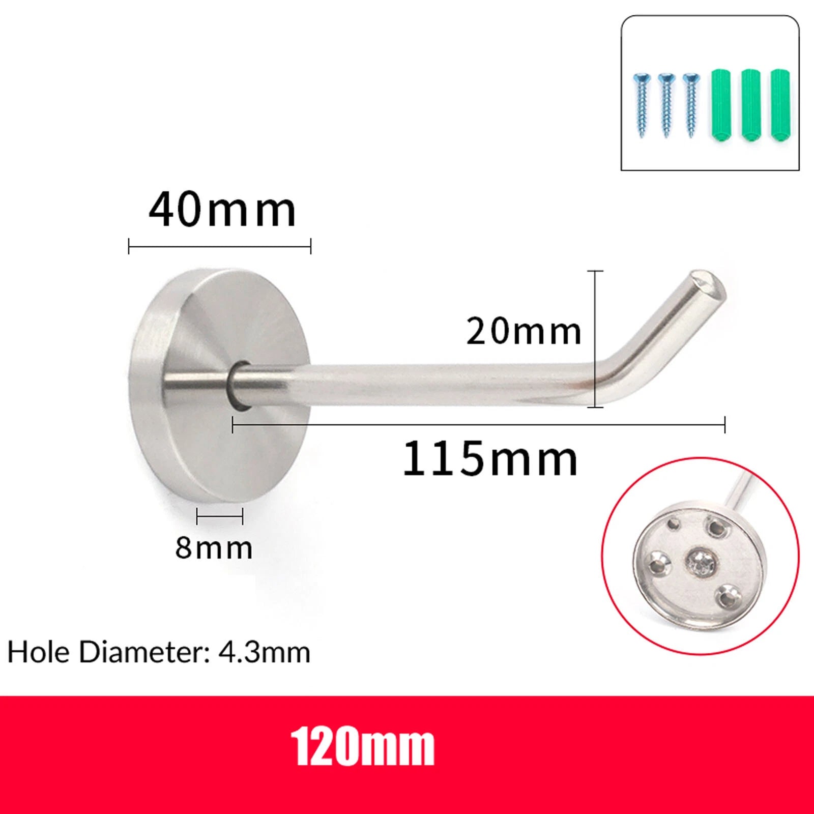 Stainless Steel Coat Hooks Robe Wall Door Dress Bathroom Clothes Hangers+Fixings