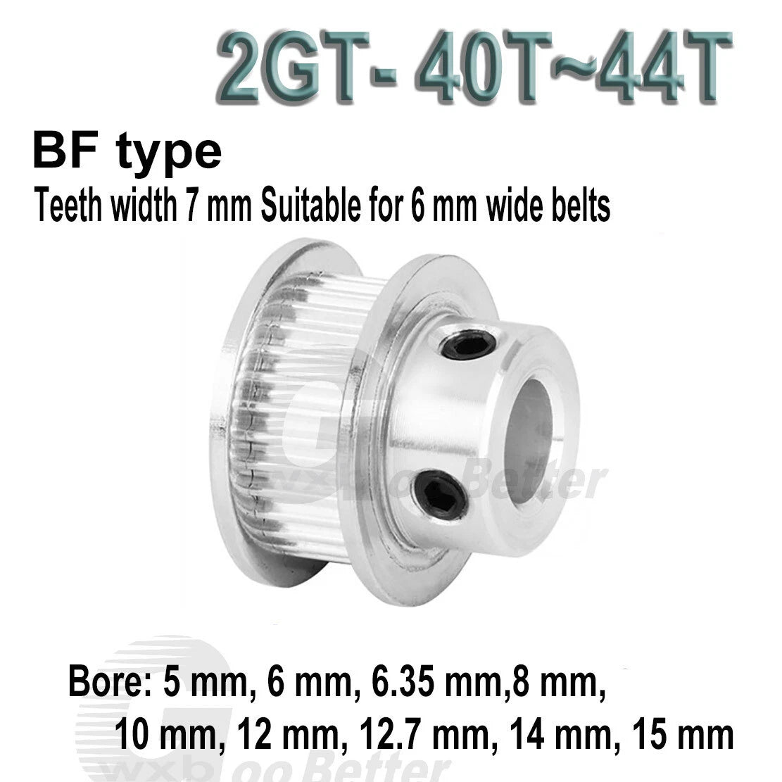 GT2 Pulley 40~44 Teeth Timing Belt Pulley BF-type Bore=5~15mm Tooth width=7 mm