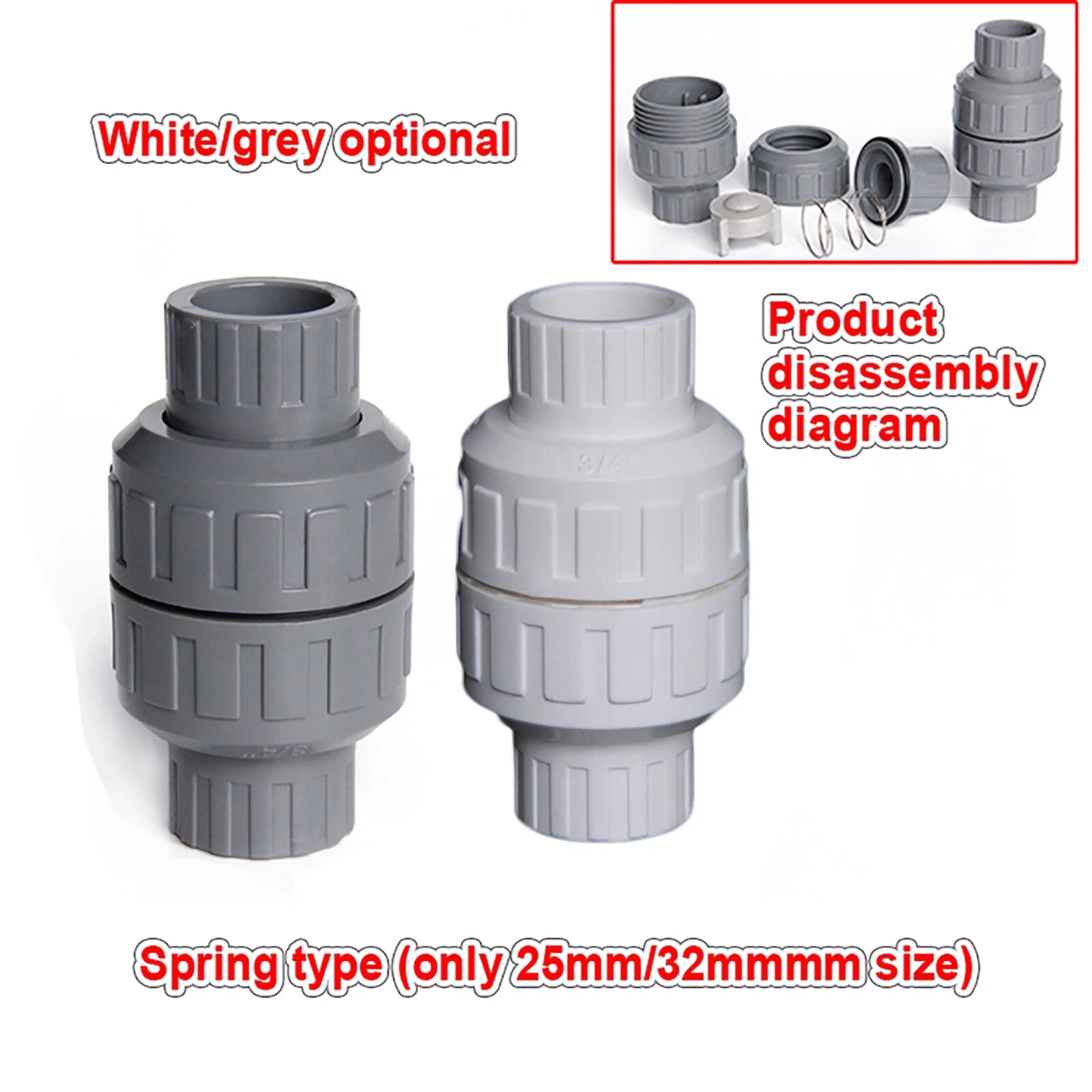 PVC Check Valve  25 - 75mm One Way Non-return Valve Water Adhesive Pipe Fittings
