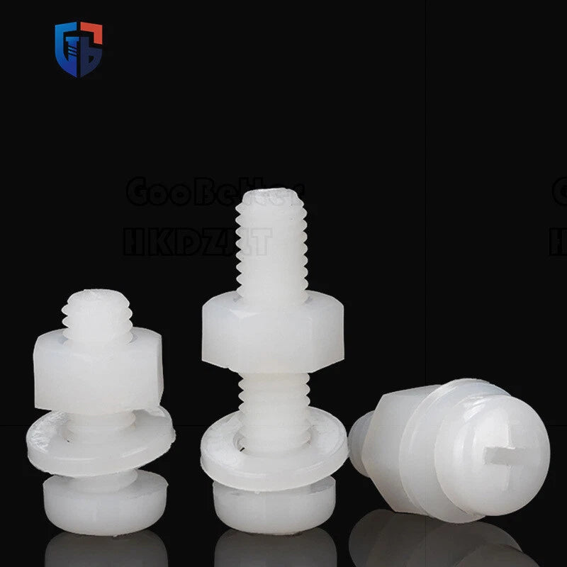 Nylon Phillips Pan Head Machine Screws + Washer + Hex Nut Set – M2 to M8, Corrosion‑Free & Non‑Conductive