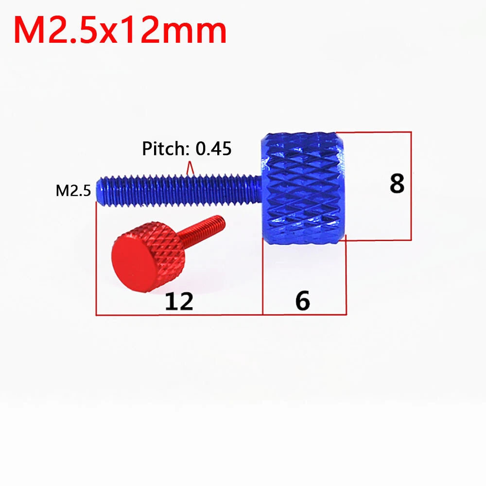 M2 M2.5 Aluminum Knurled Thumb Screws – Flat Hand Grip, 10 Colors
