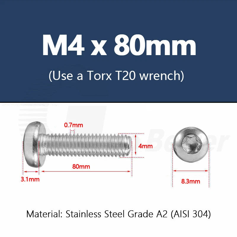 T3–T50 Torx Pan Head Machine Screws – M1.4 to M10, A2 Stainless Steel (3–100mm)