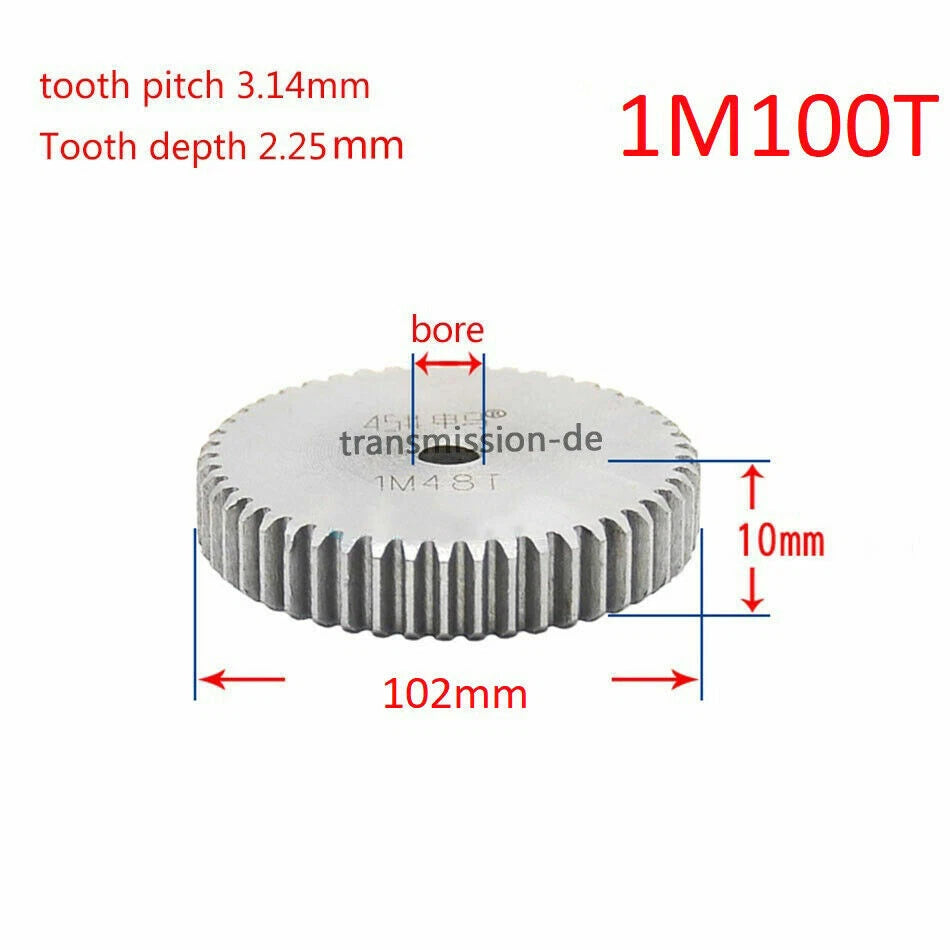 1/1.5 Mod 12T-150T Spur Gear 45# Steel Pinion Gear Thickness 1M-10mm 1.5M-15mm