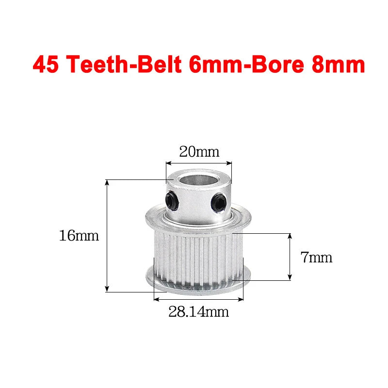 2GT Drive Pulley With Step 16 Tooth - 100 Tooth Bore 4mm - 25mm for 6mm Belt