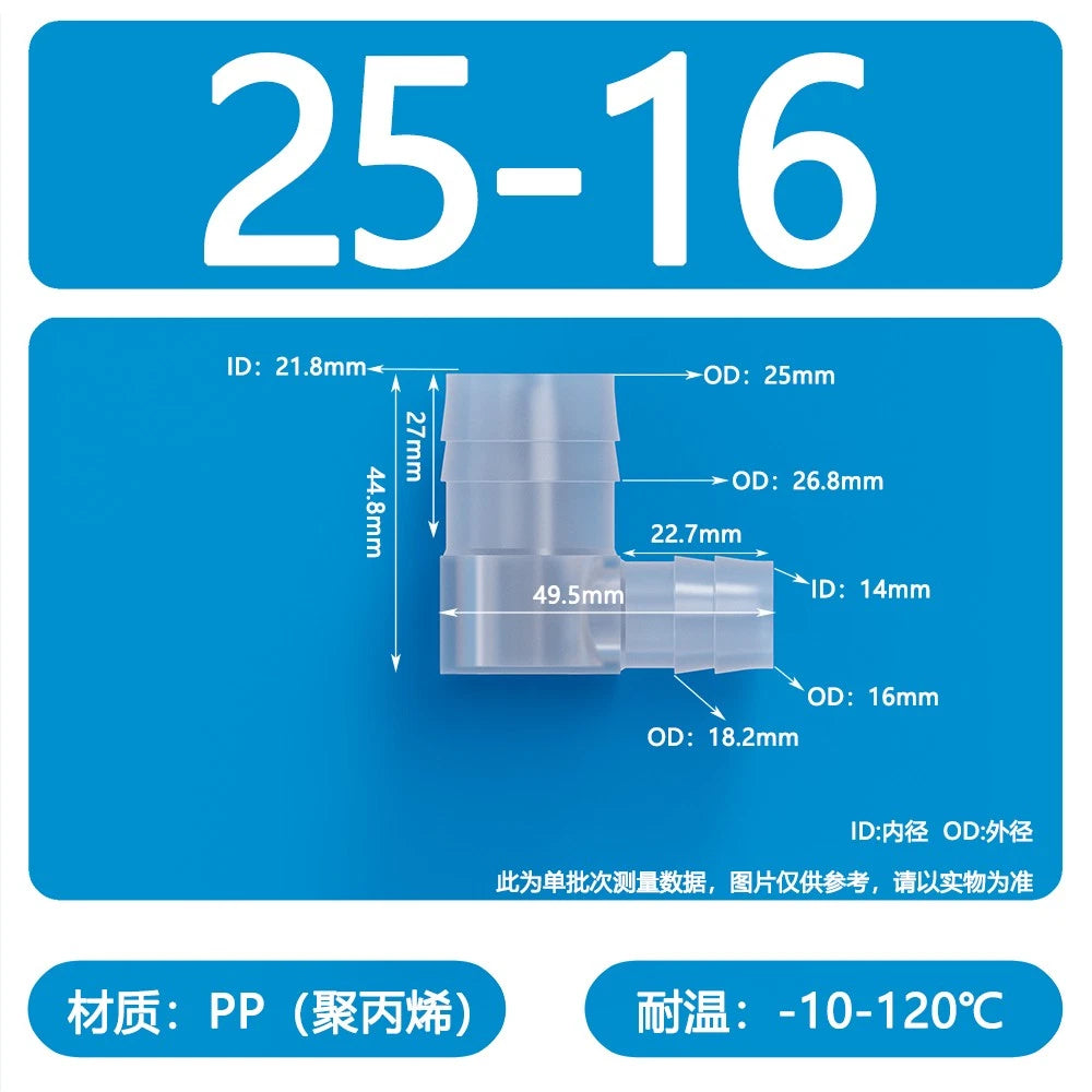 90° Elbow Plastic Barbed Joiner Reducer Connector Pipe Tube Hose Water 1.6-25mm